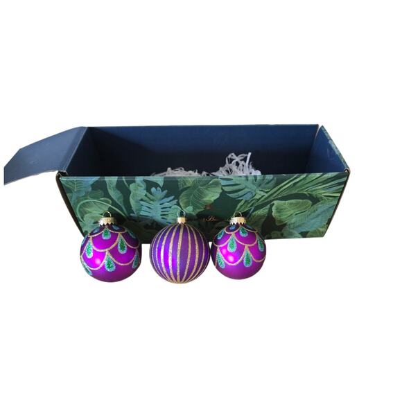 Peacock Themed Christmas Ornaments First 3 are Tommy Bahama 7 Pieces Shiny - Picture 9 of 10